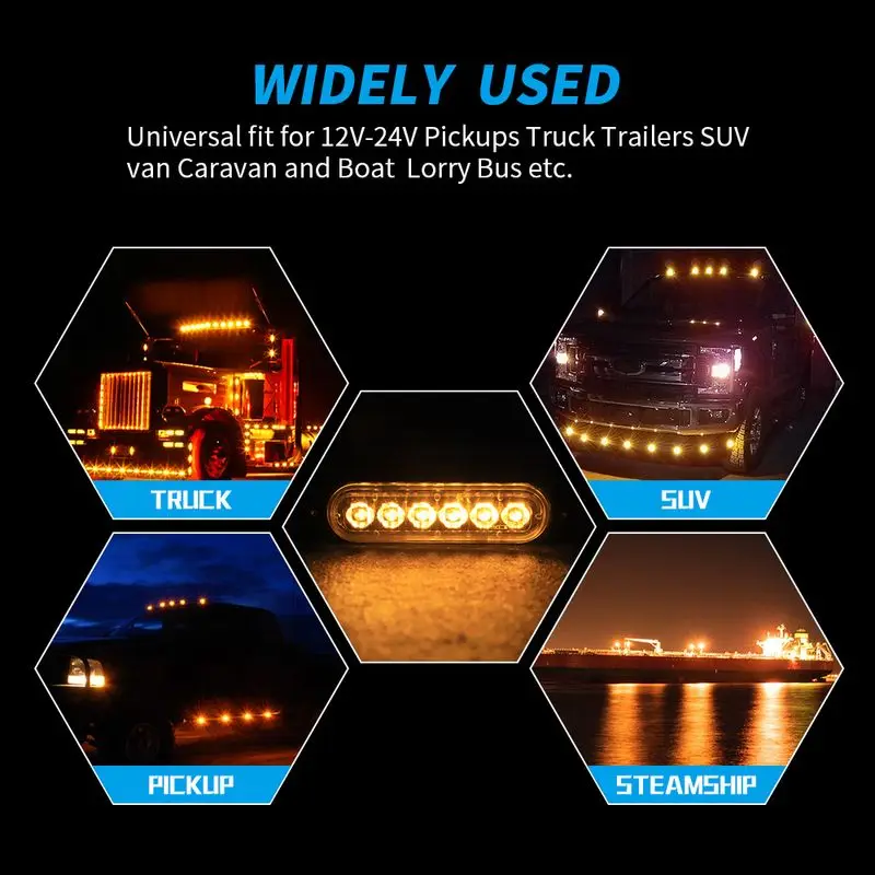 6LED Car Strobe Warning Light Grill Flashing Breakdown Emergency Light Car Truck Trailer Beacon Lamp LED Side Light For Cars 12V