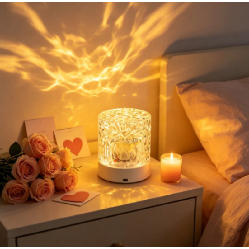 3D Water Ripple Projection Lamp, Ambient LED Night Light Table Lamp for Bedroom Christmas New Year Gift