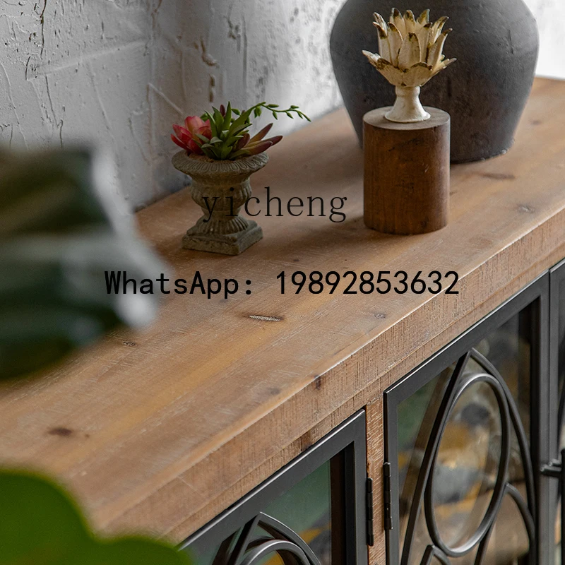 

Entrance Cabinet Household Display Cabinet Against the Wall Living Room Dining Side Cabinet Iron Glass Old Locker