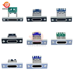 5Pcs 2Pin 4Pin 5Pin 6Pin TYPE-C USB Female Connector Panel Mount Jack Charging Port of Solder Wire Type Socket With Fixing Plate