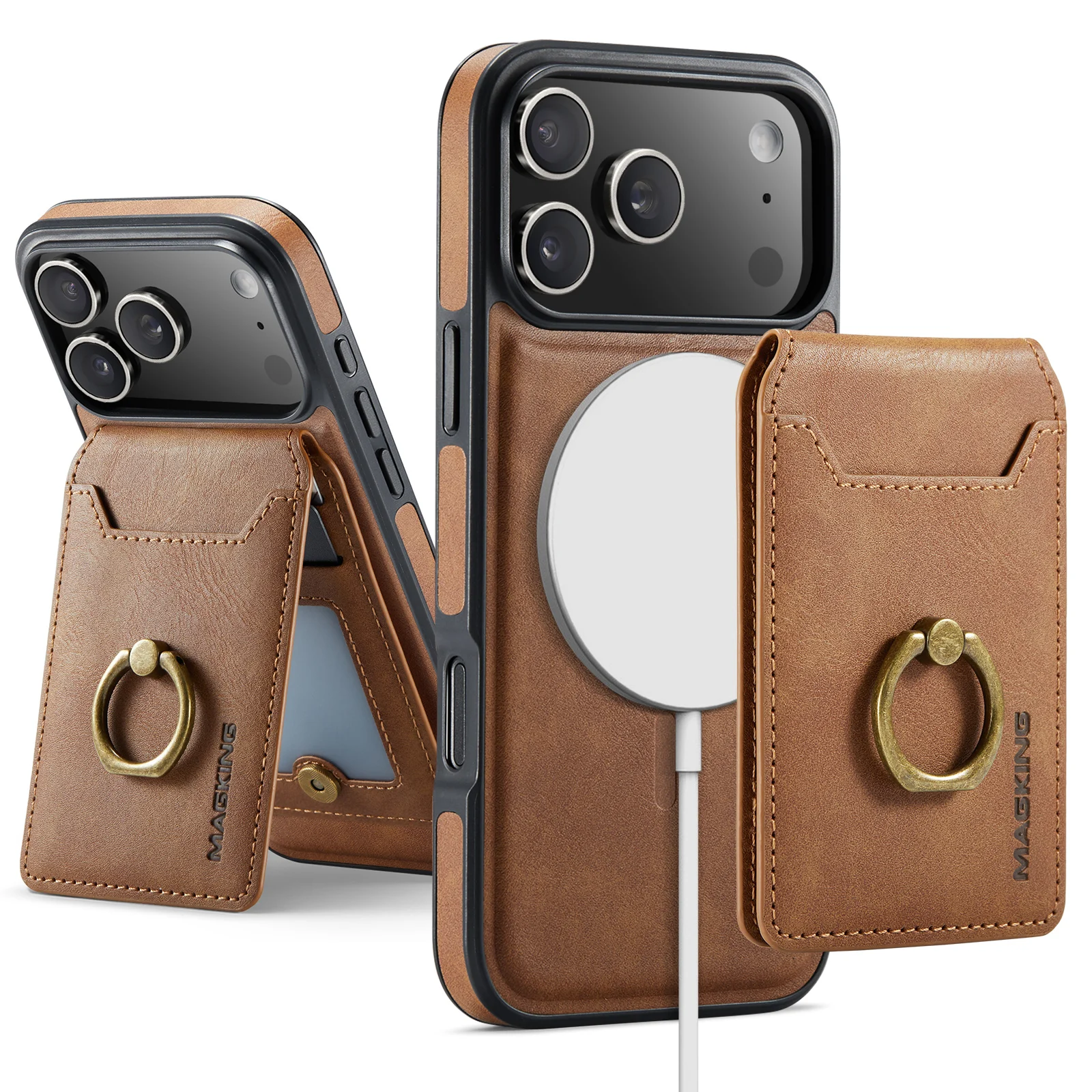 

2 in 1 Detachable Magnetic Ring Holder Cards Solt Wallet Leather Case For iPhone 17 Pro Max 16 Plus 15 Plus 14 13 12 11 Cover