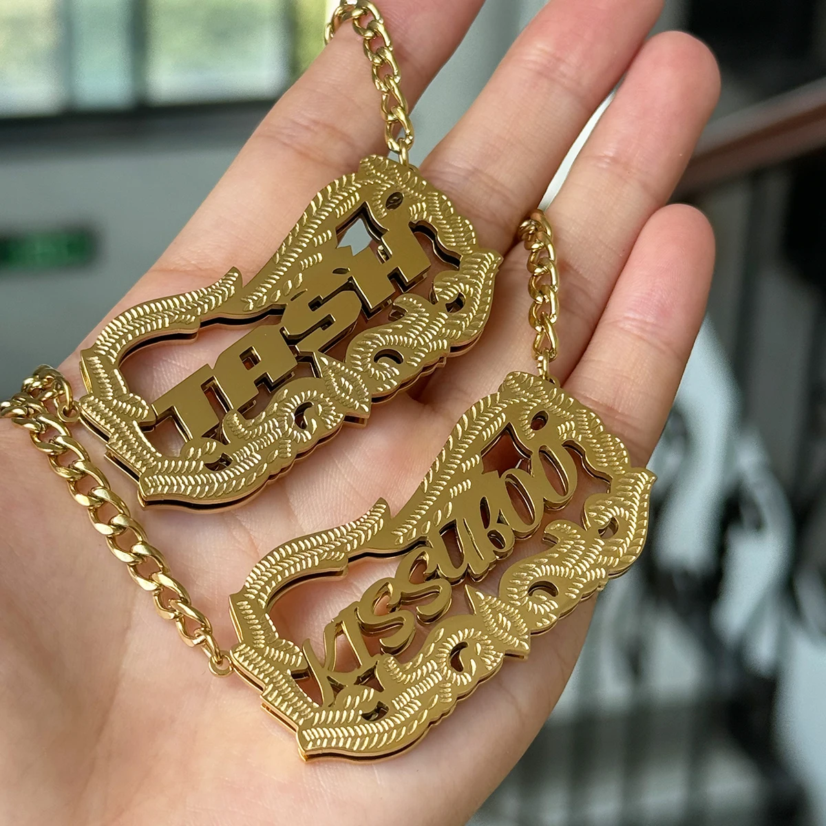 Stainless Steel Custom Name Necklace Double Layer Gold Plated Necklace For Women Men Anniversary Gift For Family Couple Jewelry