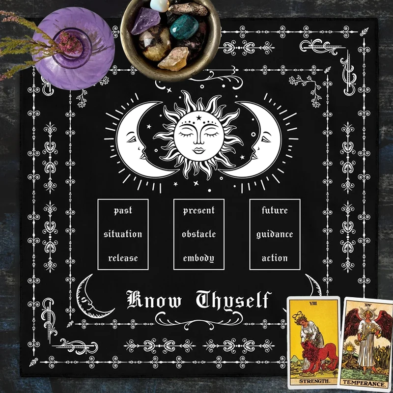 Know Thyself Tarot Spread Cloth Tarot Cloth sun moon Spread Tarot Reading Cloth Altar Cloth Alter Altar Decor Witch home Decor