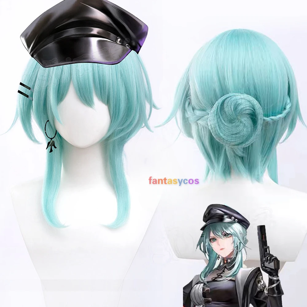 

Nightingale Cosplay Wig Game Path To Nowhere Light Blue Green Short Heat Resistant Synthetic Hair Halloween Role Play Prop