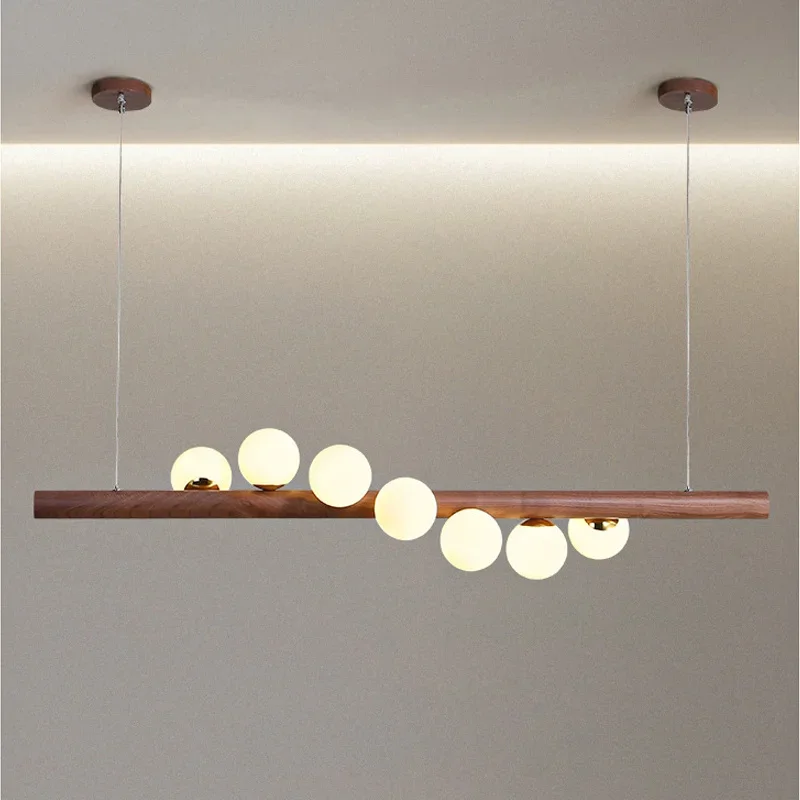 Imagem -06 - Nordic Log Lustres Leite Branco Bola de Vidro Suspensão Lâmpada Mesa Jantar Luminária Madeira Pêssego Luzes Led g9 Pingente Lustre