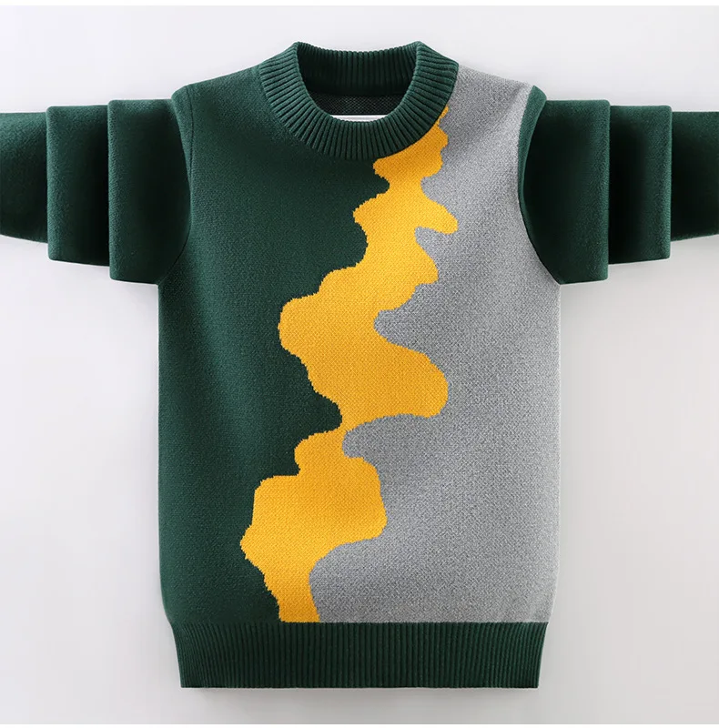 

Новый осенне-зимний модный узор, теплый вязаный свитер с круглым вырезом для мальчиков, хлопковый детский пуловер, топы, одежда для малышей, детские свитера