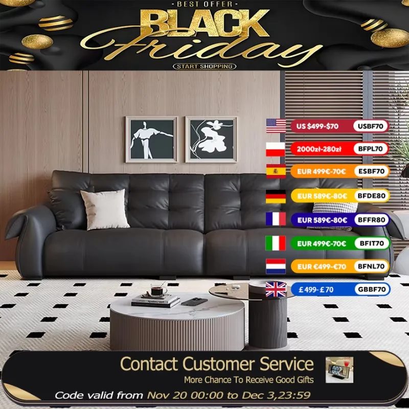 

Italian Minimalist Retro Swan Leather Sofa Black First Layer Cowhide Living Room Straight Row Couch Wohnzimmer Furniture Home