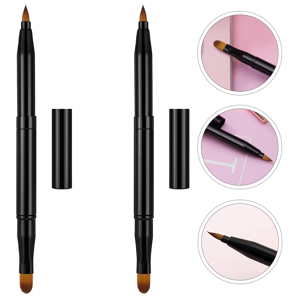 2 قطعة فرشاة ماكياج مزدوجة نهاية أسود ثنائي الغرض أداة مقبض ناعم لخافي عيوب الشفاه كحل المحمولة متعددة الوظائف