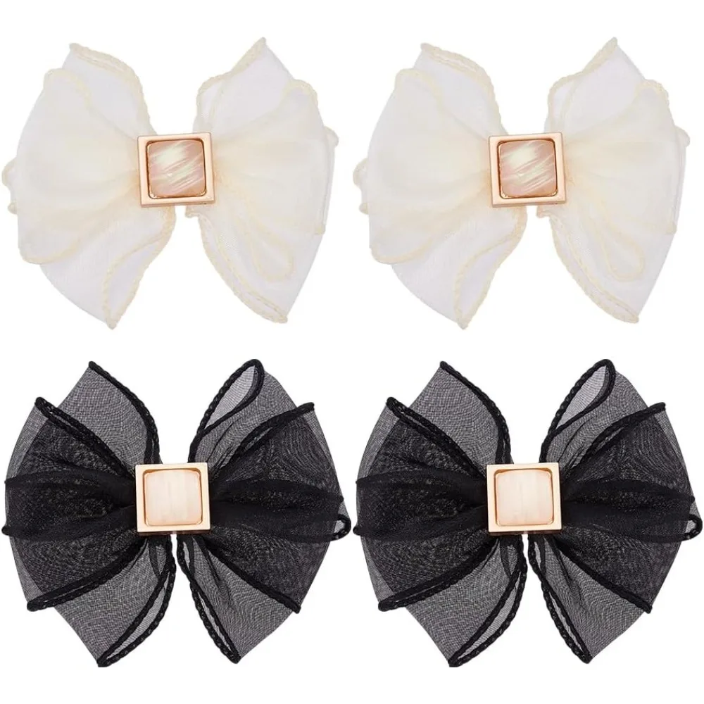 2 Pair Tulle Bowknot Shoe Clip Black White Bowknot Shoe Buckle with Baroque Gemstone Detachable Shoe Decorations Wedding