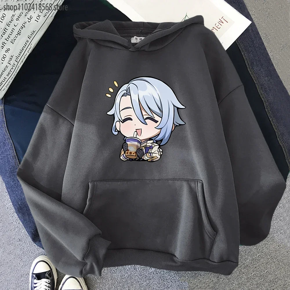 Genshin Impact Kamisato Ayato Hoodie Anime Cartoon Print Long Sleeve Funny To Drink Milk Tea EU Size Sudaderas Para Mujer Casual