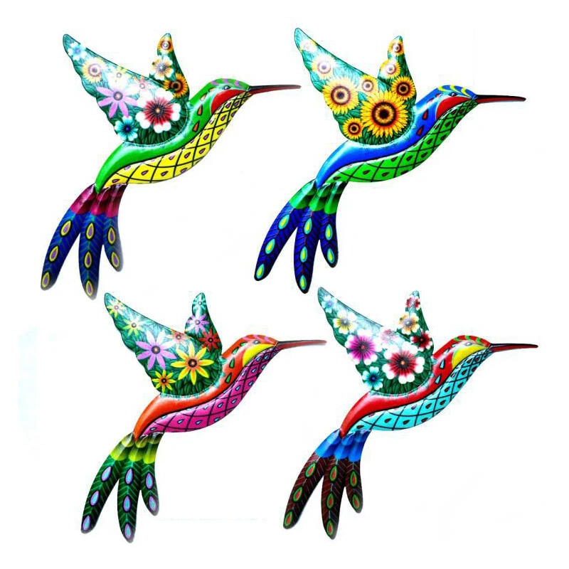 Metal Bird Home Wall Pendant Art Sculpture Outdoor Hanging Ornament Big Hummingbird Parrot For Garden Hanging Wall Decoration