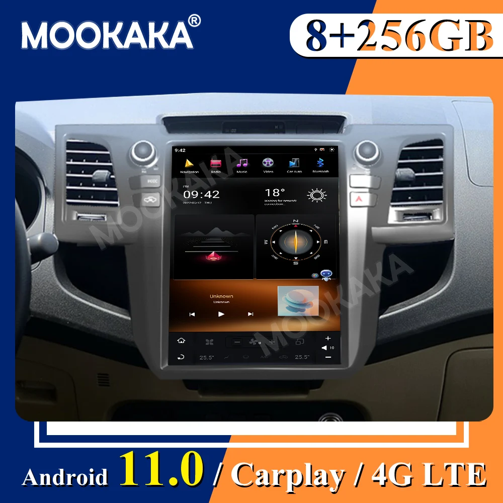 

8 + 256G Android 11.0 Автомобильный радиоприемник для Toyota Fortuner для Toyota Hilux 2007-2015 Tesla Style Экран Авто Радио Стерео Автомобильный Мультимедиа