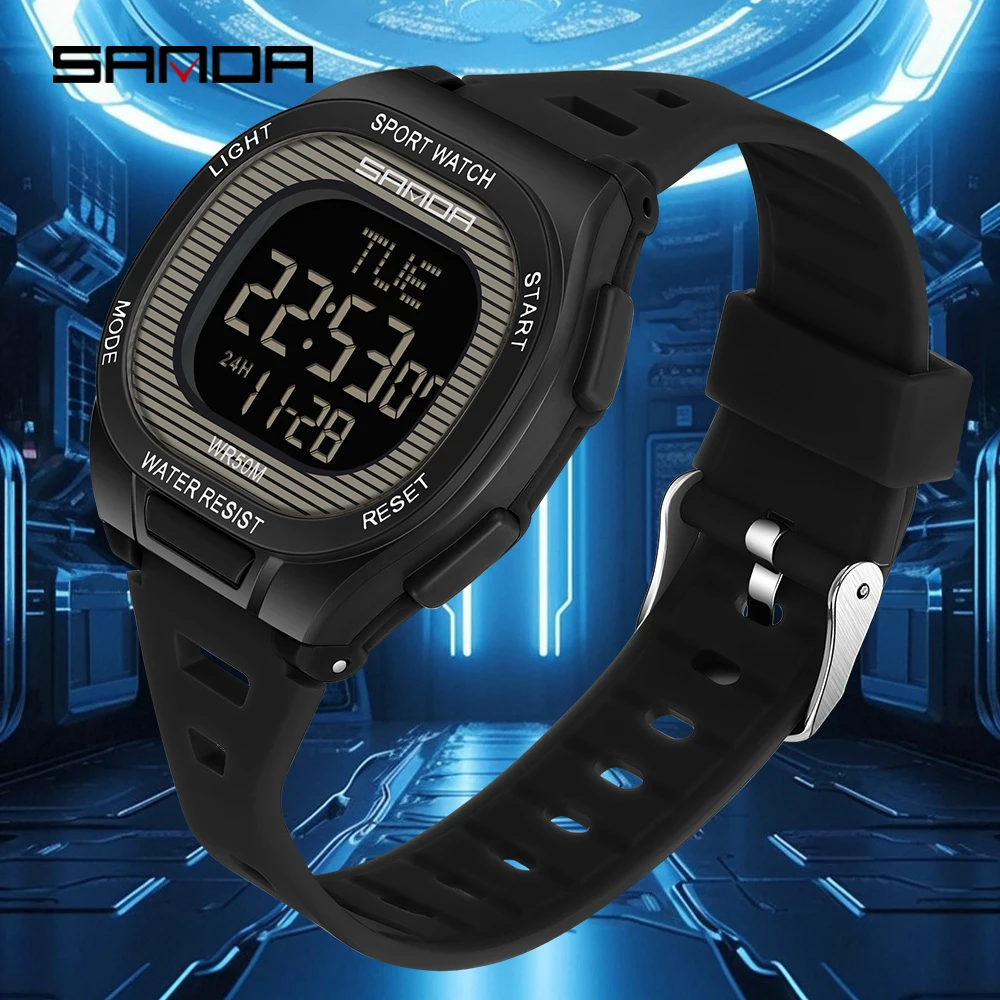 

SANDA Новинка 2195, роскошные студенческие электронные часы, спортивные многофункциональные водонепроницаемые светодиодные студенческие электронные часы с обратным отсчетом