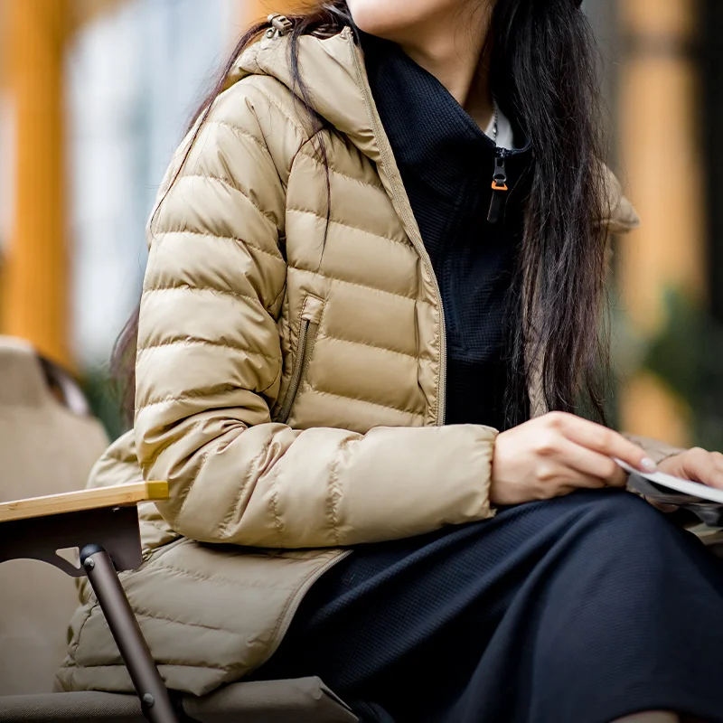 Maden Chaqueta de plumón ligera para mujer de invierno Abrigo negro cálido Relleno de plumón de pato Usar como chaqueta Chaqueta de plumón portátil