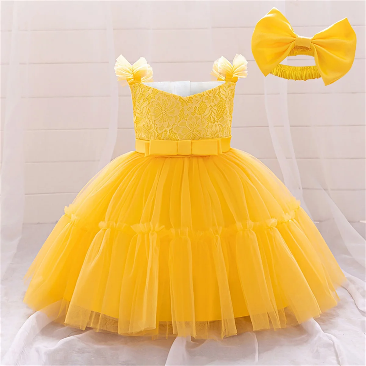 Flower Girls Dresses for Wedding Baby Girls Flying Sleeves 1st Birthday Baptism Puffy Gown Children Party Ceremony Luxury Dress