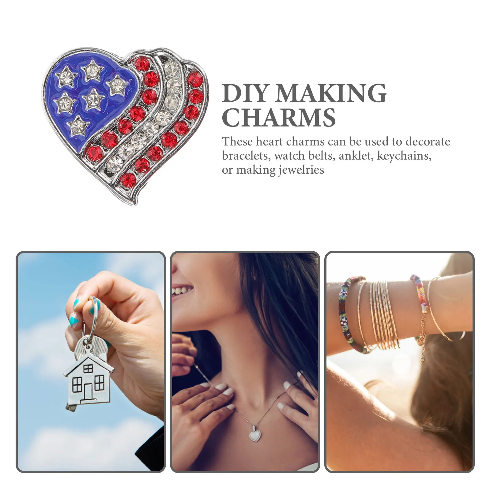 6 قطعة سبائك حجر الراين القلب سحر DIY بها بنفسك صنع المجوهرات عيد الاستقلال سوار خلخال المفاتيح الديكور الاكسسوارات الحرفية #1