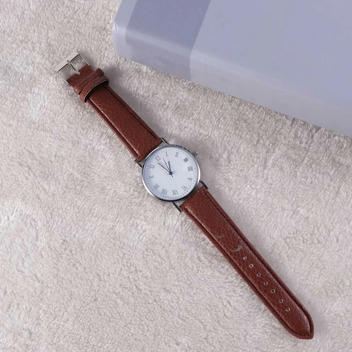 

Men's Quartz Watch Fashion Casual Trendy Student Business Watch Casual Men's Watch (Brown Belt White Surface)