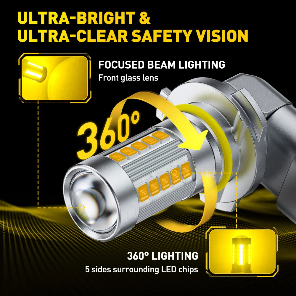 2 uds AUXITO 9006 HB4 LED amarillo 3000K bombilla de luces antiniebla H10 H8 H11 DRL LED lámpara de circulación diurna automática 6500K blanco