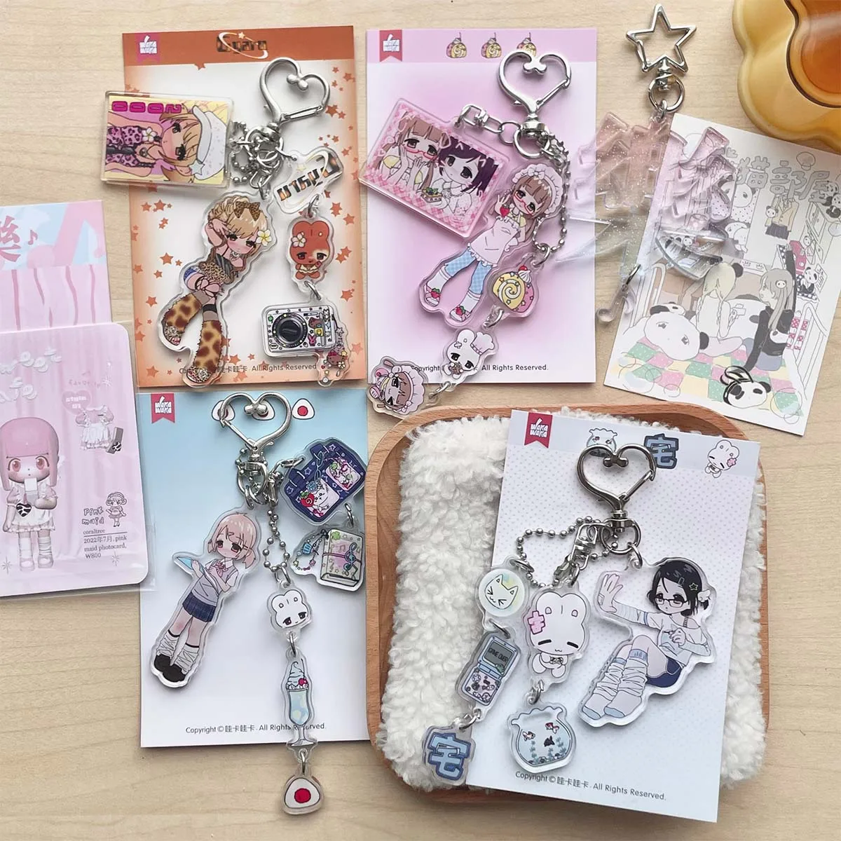 WAKAWAKA Cute Character Acrylic Phone Charm Girls Bag Decorative Key Ring Decal Book Charm Phone Lanyard Keyring Keychain