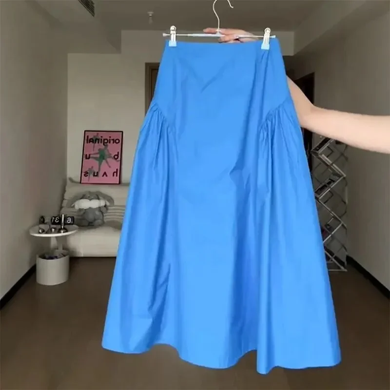 

Новая французская модная юбка-миди, женская элегантная юбка с высокой талией и большими складками, однотонные повседневные вечерние юбки трапециевидной формы, одежда Jupe