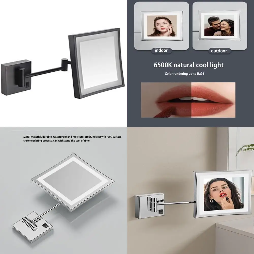 8-Zoll-Wand-Make-up-Spiegel mit quadratischem LED-Beleuchtung und 3-facher Vergrößerung und Ein-/Aus-Schalter für Schönheit und Rasur