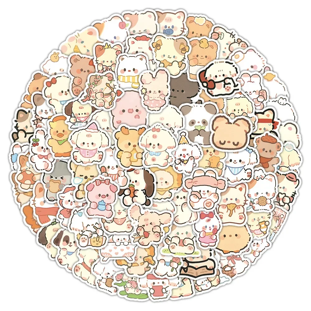 100PCS Cartoon Cute Hand Drawn Animals Mxied Graffiti Stickers for Bicycle Hand Account Pencil Case Decals image 2