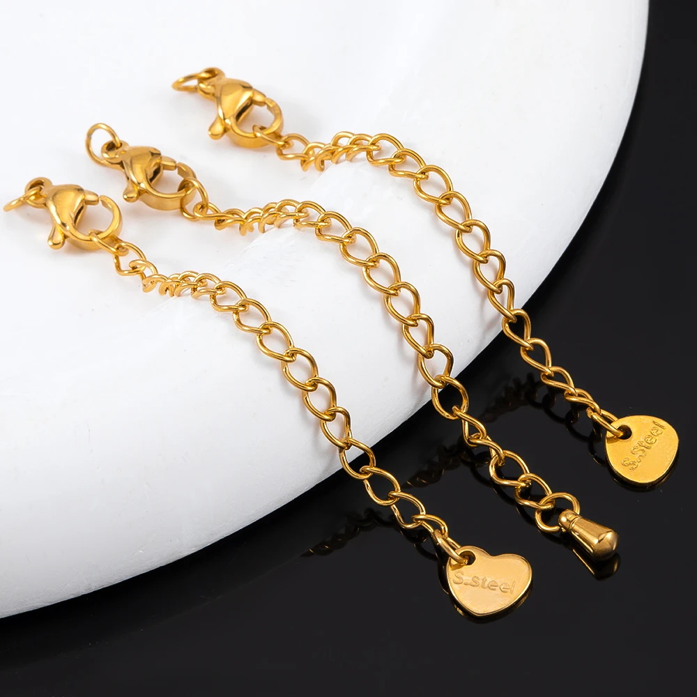 5pcs Stainless Steels Heart Pendants Extended Tail Chain with Lobster Clasps for DIY Bracelet Necklace Connector Jewelry Making