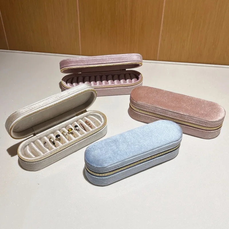 Velvet Jewelry Storage Box Travelling Portable Jewellery Boxes Earrings Rings Display Case Exquisite Trinket Displays Cases