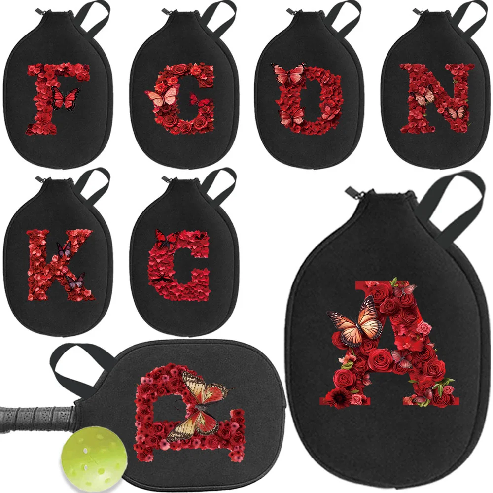 

Racquet Sleeve Tote Bag Pick Ball Zippered Racket Storage Bags with Mesh Organizer Handbag Pouch Red Rose Letter Printed Series