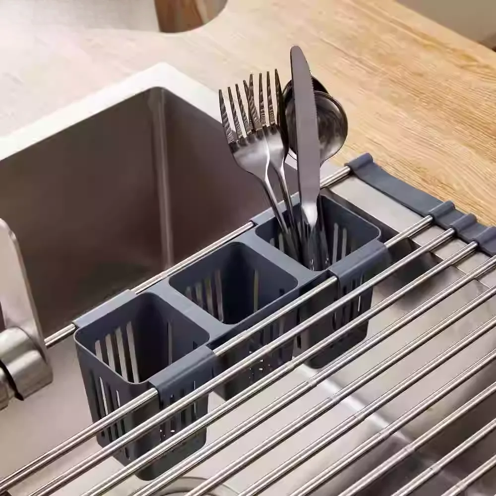 

Stainl Steel Kitchen Sink Ra Expandable Drain Ra with Knife Fork Chopstis Tube Tee Basket Multi-Choice ey Bla