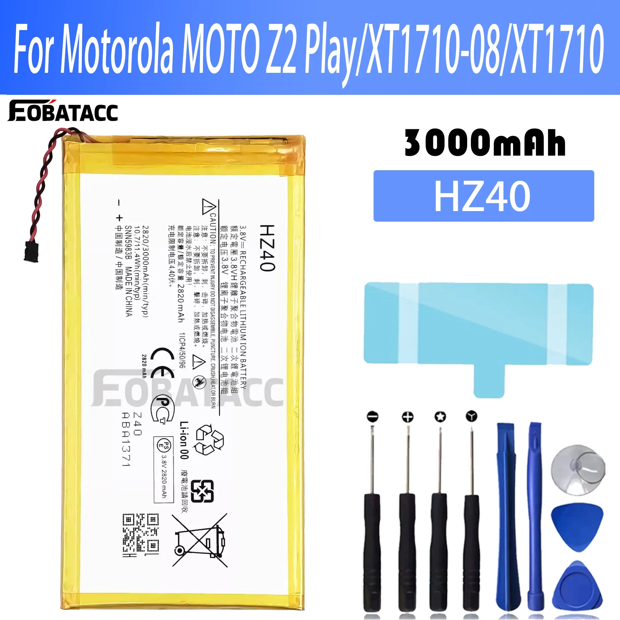 

100% New Original Battery HZ40 For Motorola MOTO Z2 Play/XT1710-08/XT1710 Battery + Free Tools