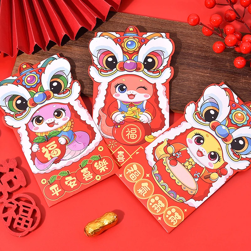 6Pcs 2025 Chinese Snake Year Red Envelope Money Packet Chinese New Year Lucky Money Red Packets Spring Festival Cartoon Hong Bao