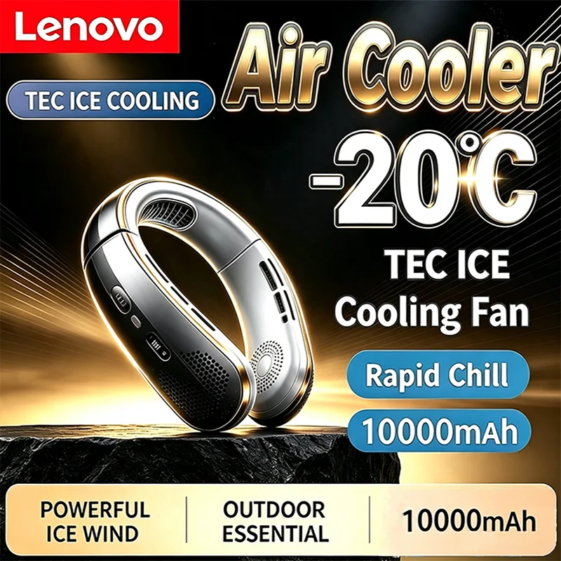 Image of Lenovo Mute Bladeless Halskühler Tragbarer Ventilator 10000mAh USB Wiederaufladbar LED Digitalanzeige für Outdoor-Reisen