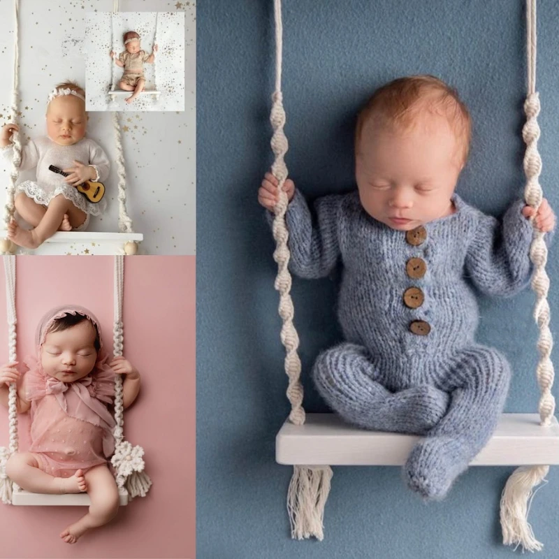 

Newborn Photography Props Baby Swing Chair Wooden Babies Posing Aid Furniture Infants Photo Shooting Prop Accessories