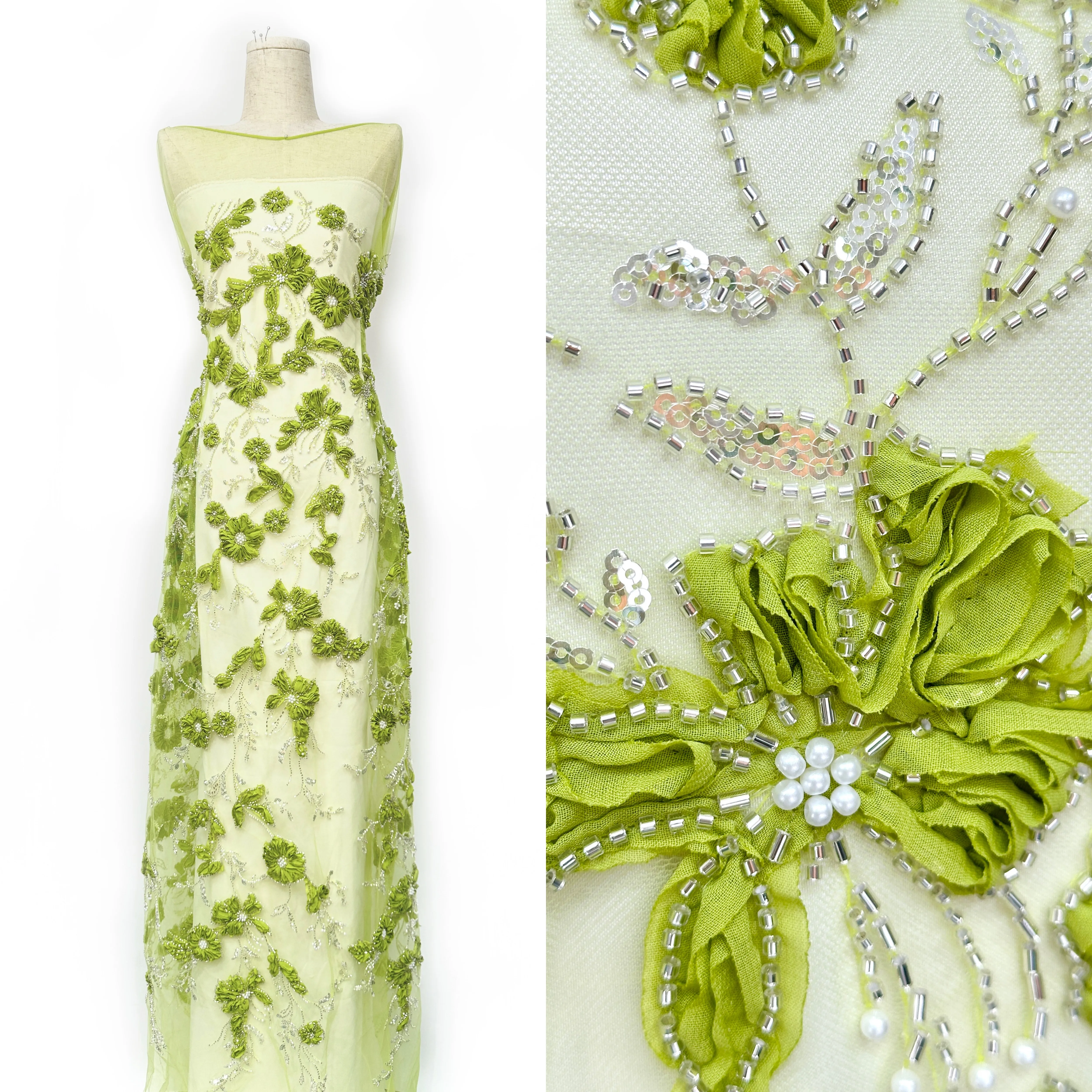 

Luxury High-End Fancy Handmade French Lace Mesh Material European Bridal Lace Nigerian With Beads Sequnins Fabric For Wedding