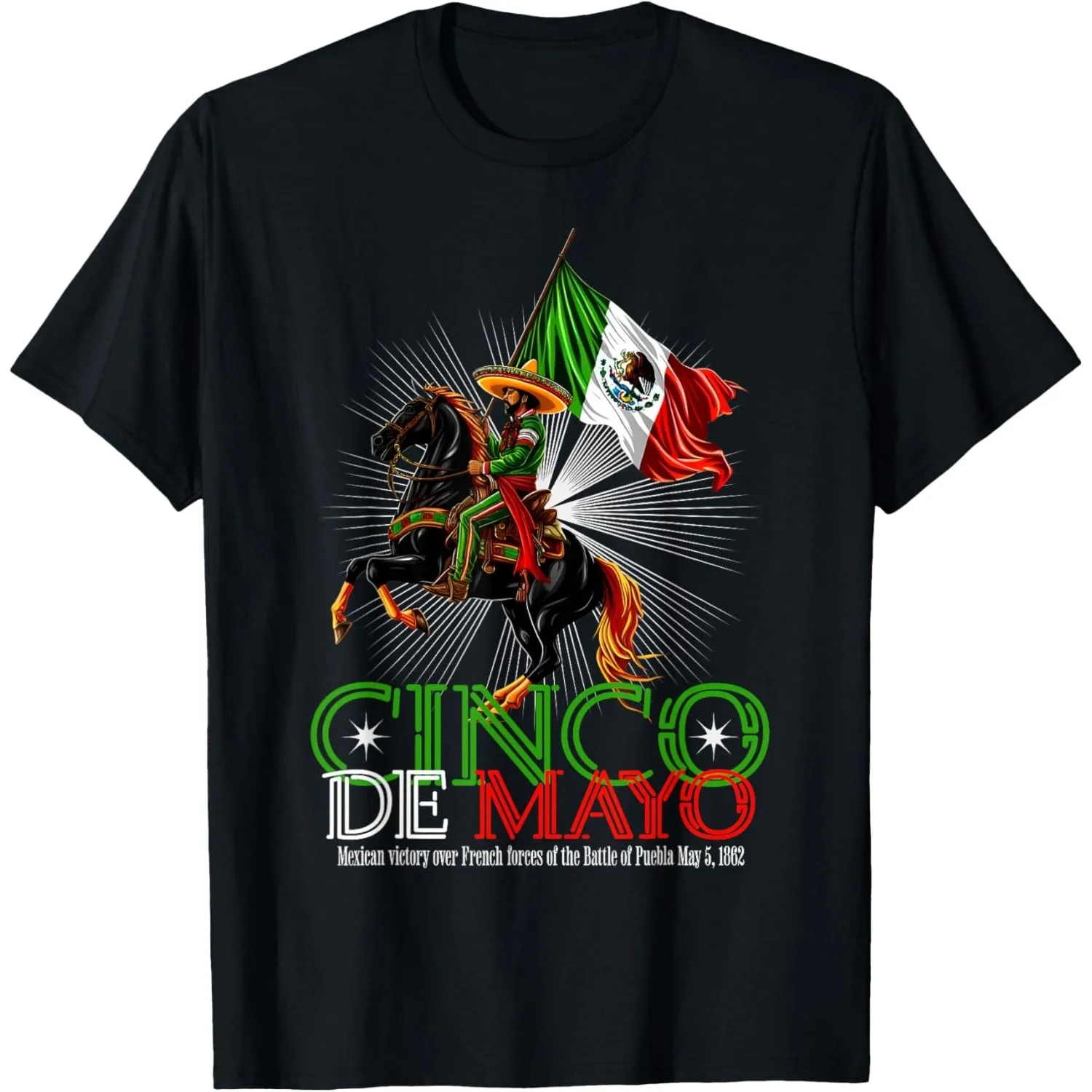 Cinco De Mayo Mexican Victory Battle of Puebla Rider Graphic Tee Men's Cotton T-Shirt