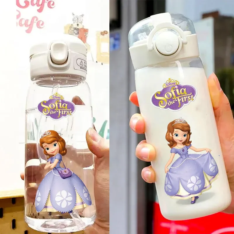 Sofia The First Straw Water Cup Disney Princess Transparent Portable Plastic 600/400ML Outdoor Capacity Sport Cute Water Bottle