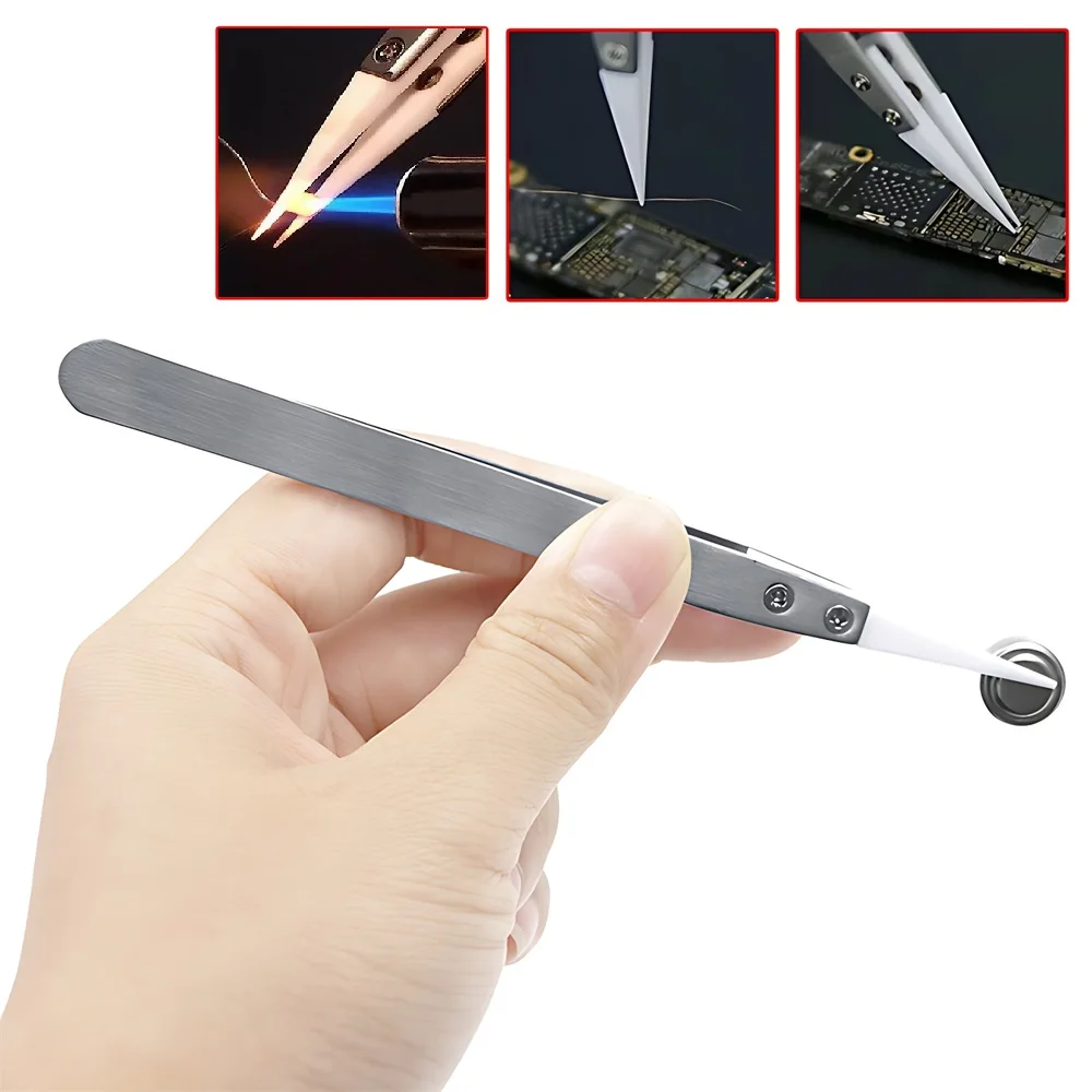 3pcs New Non Conductive Ceramic Tweezers IC SMD SMT Tweezers Heat Resistant 1400 Degree Hand Tools