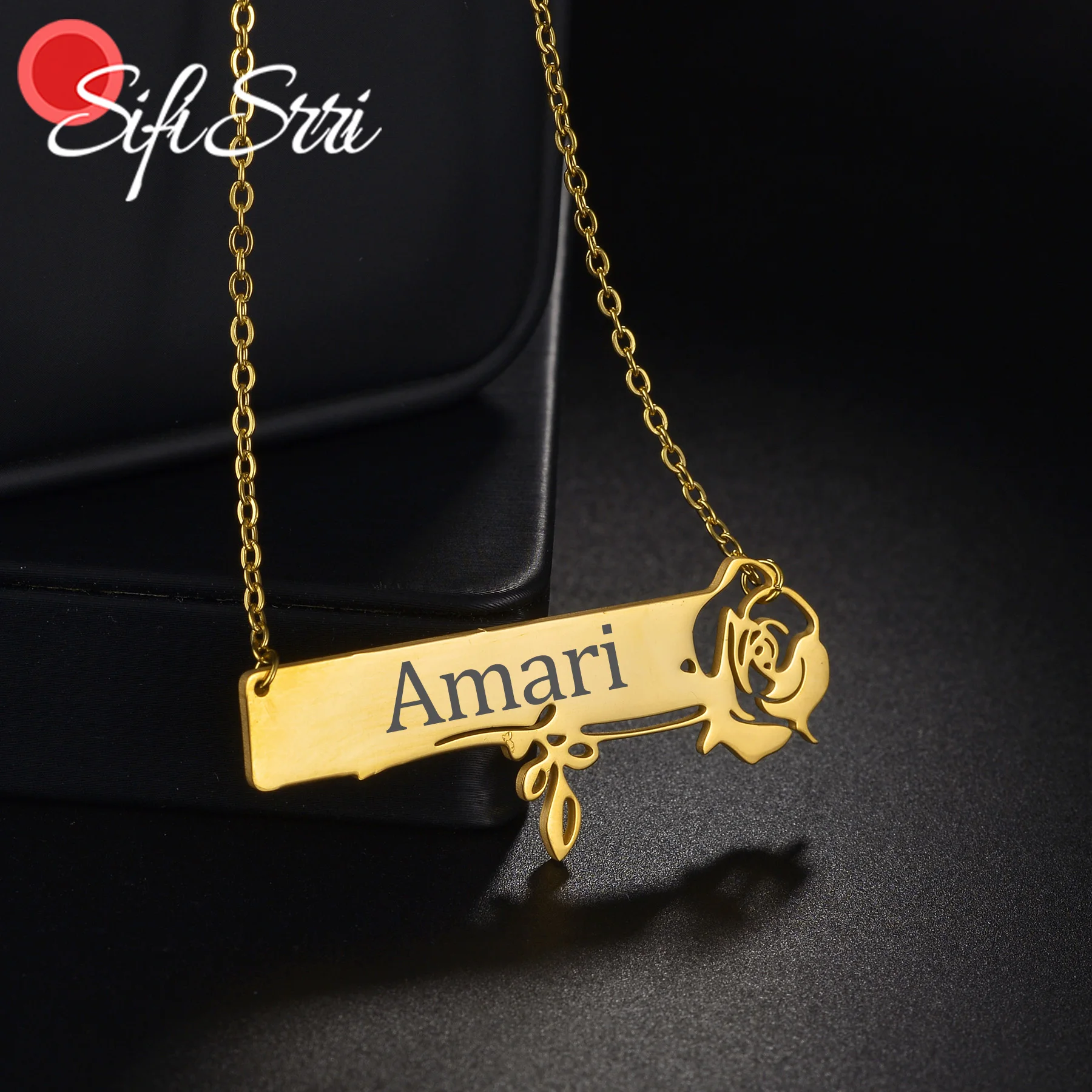 Sifisrri Personalized Custom Engrave Name Necklace for Women Stainless Steel Hedgehog Flower Choker Chain Unisex Jewelry Gift