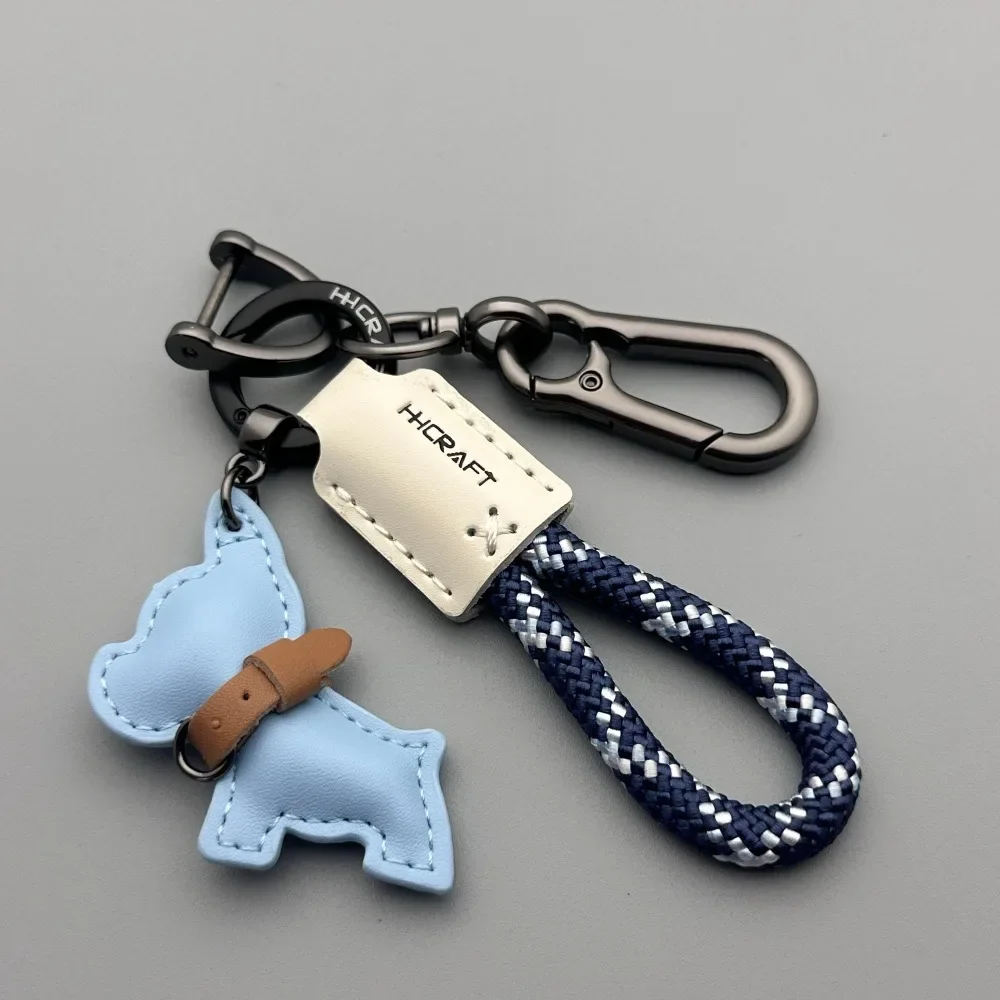 2026 Bulldoggen-Schlüsselanhänger aus echtem Leder, handgefertigt, geflochtener Schlüsselanhänger mit Anti-Verlust-Band für Damen, Herren und Autoschlüssel-Organisation