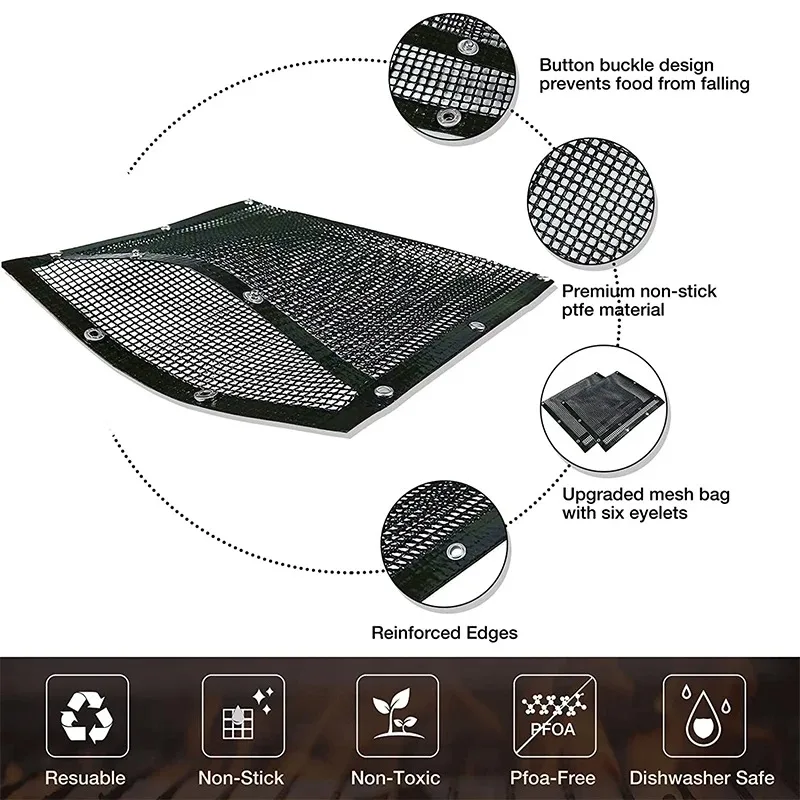 PTFE Mesh Grill Bags Reusable Non-Stick BBQ Barbecue Bags for Charcoal Gas Smokers BBQ Veggie Grill Bags