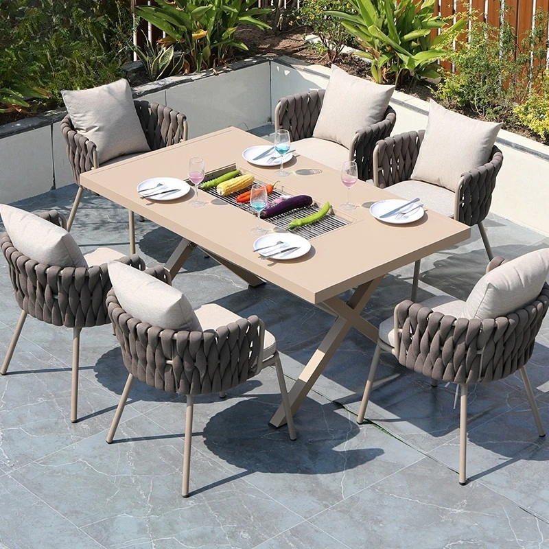 Patio Balcony BBQ Table Rattan Chairs Outdoor Chairs Restaurant Terrace Table Combination