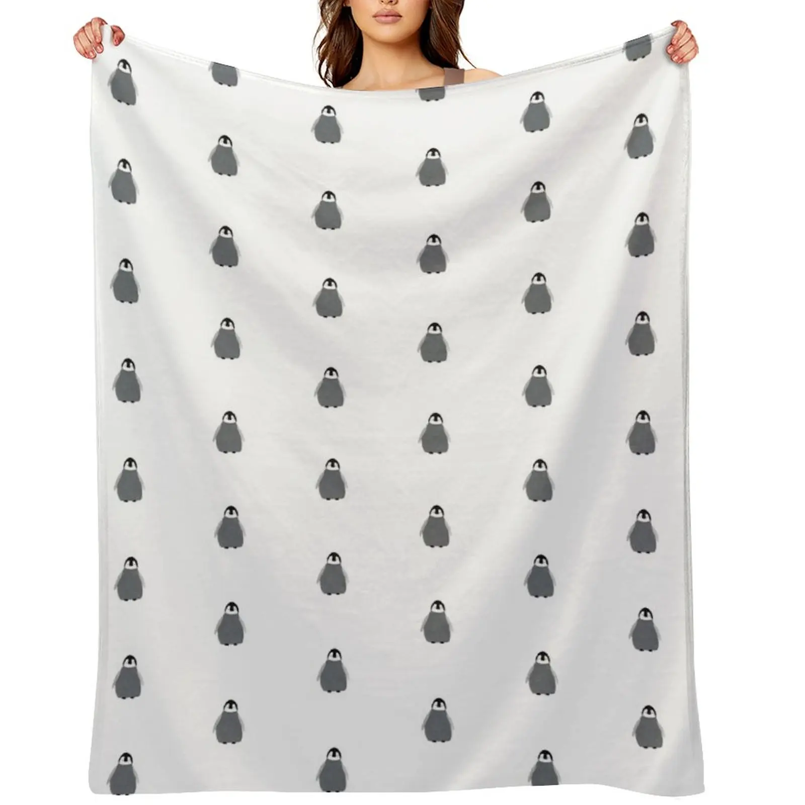 

Cute grey penguin Throw Blanket heavy to sleep bed plaid warm for winter Retros Blankets
