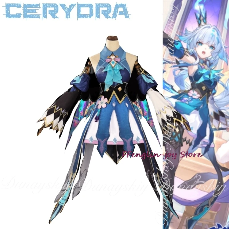 Honkai: Star Rail Game Cerydra Косплей с платьем и бело-синим париком Демигуд, который правила, костюм для косплея «Локва», полный комплект