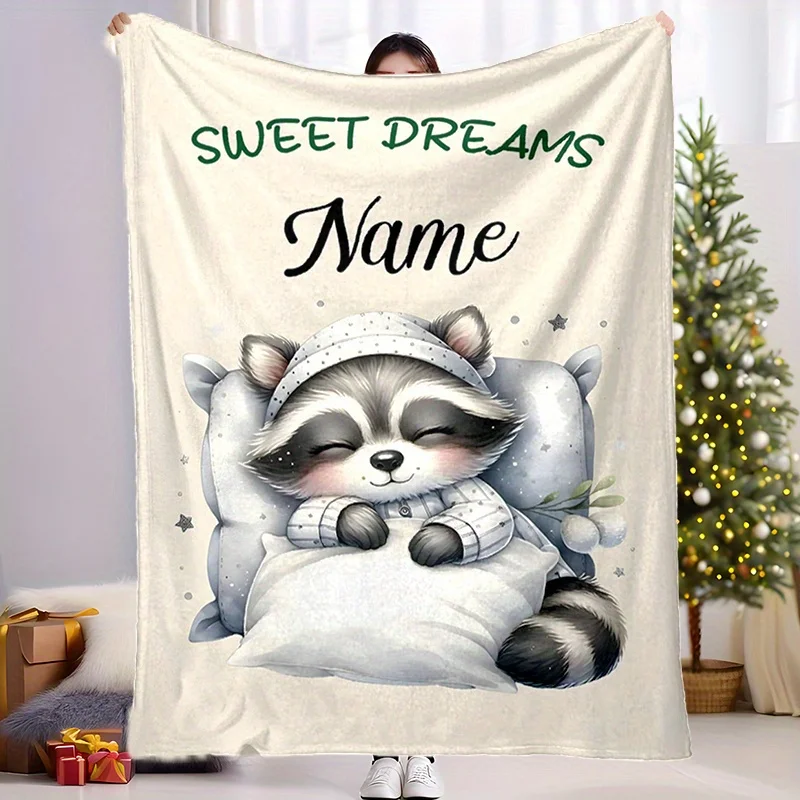 Personalized customized sleeping raccoon pattern blankets,all-season comfortable cover blankets,soft bedspreads，sofa covers