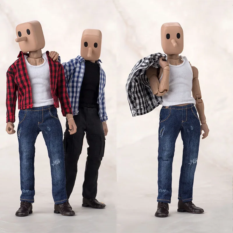 

1/12 Mini Fashion Men's Plaid Long Sleeve Shirt Pants Jacket T-shirt Vest Casually Cool Outfits Set for 6 inches Action Figure