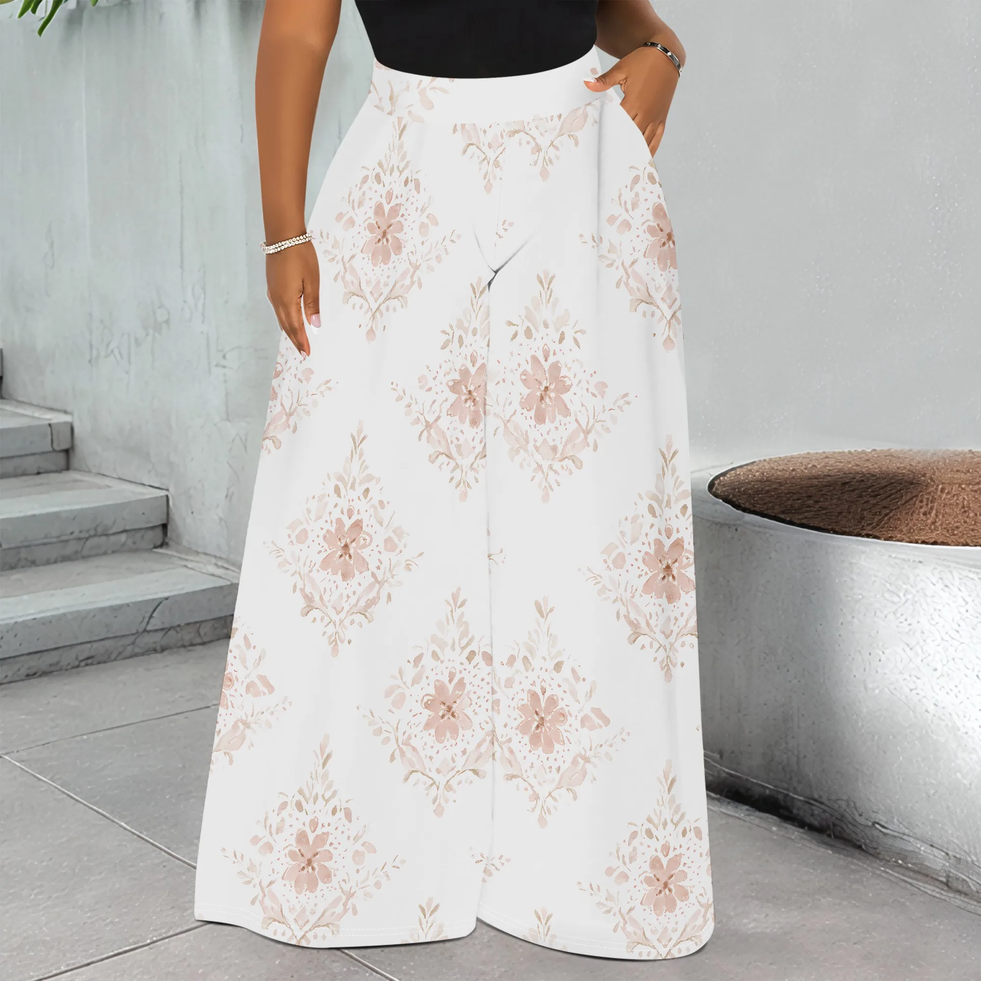

Floral Print Pocket Pants, High Waist Wide Leg Trousers, Casual Loose Fit Bottoms for Women, Spring Summer Fashion S-3XL