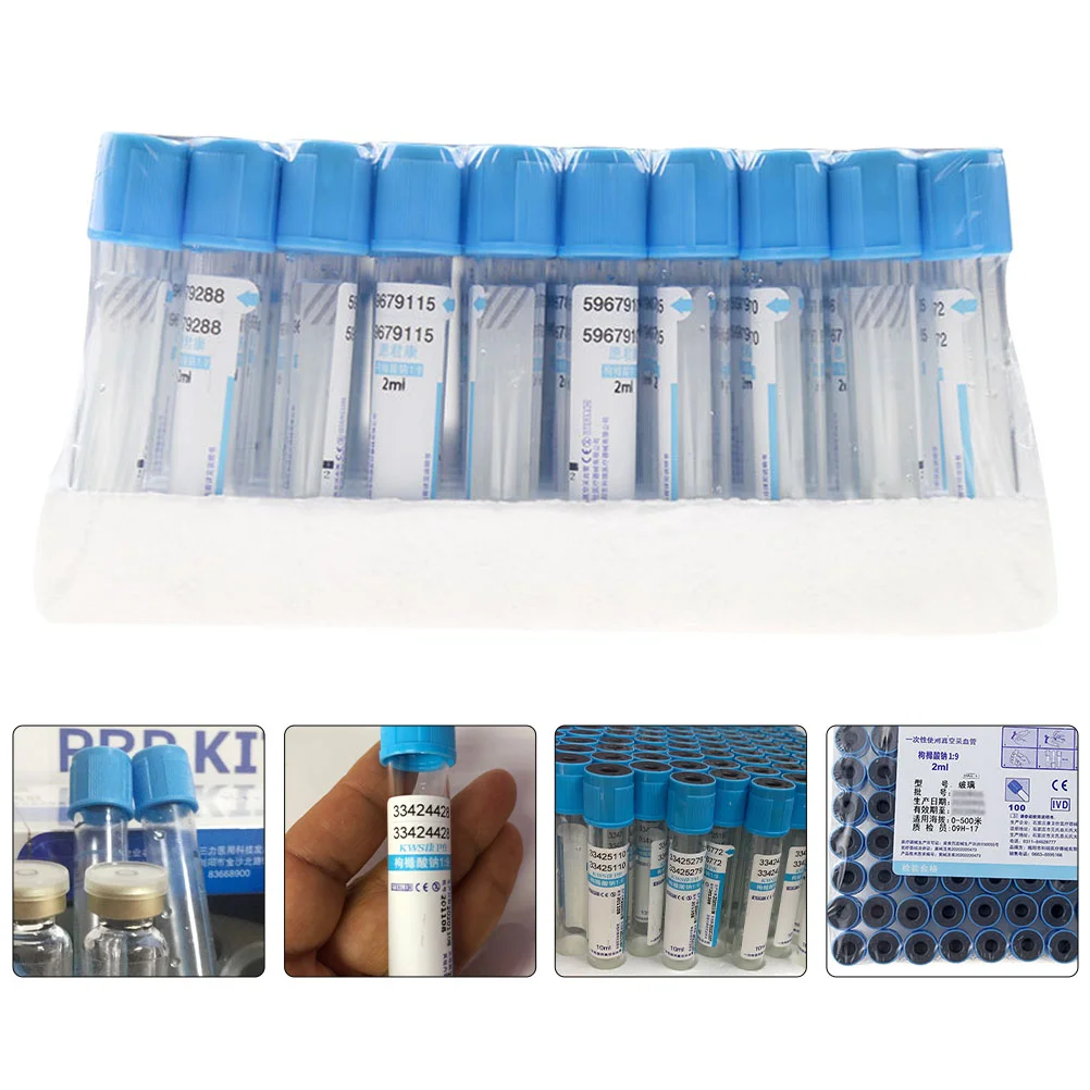 100 Pcs Blood Collection Tube Detachable Test Stand Tubes with Lid Collecting Glass Vacuum Venous Clear Centrifuge