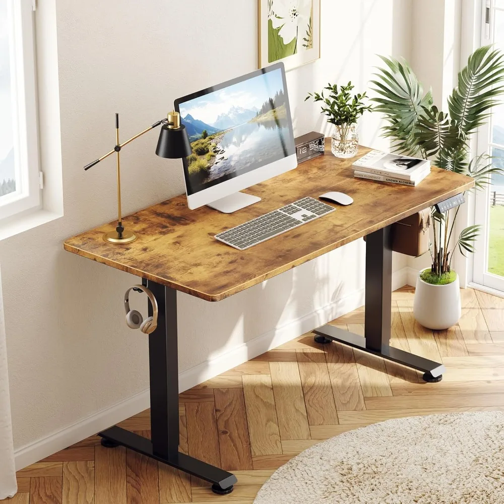 

55 Inch, Height Adjustable Sit Stand Up, Wood Desktop, Work Home Office Computer PC Table, Tall Standup Workstation, Gaming Wri