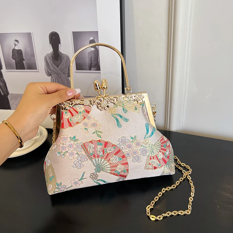 fancy crossbody bag for women embroidery women's bag handbag for Girl Japanese style kimono bag fashion Metal frame shoulder bag